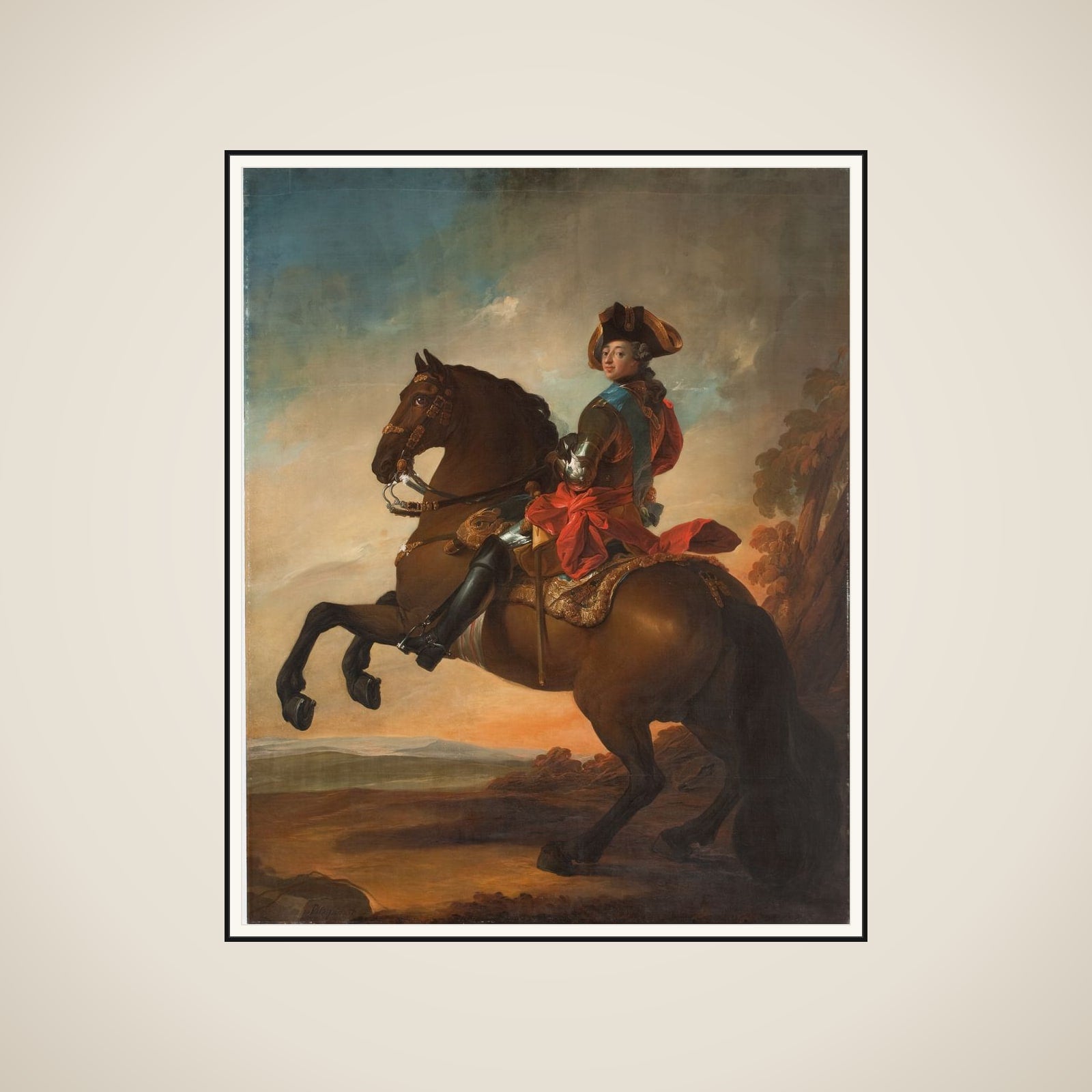 Portræt af Frederik V til hest framed