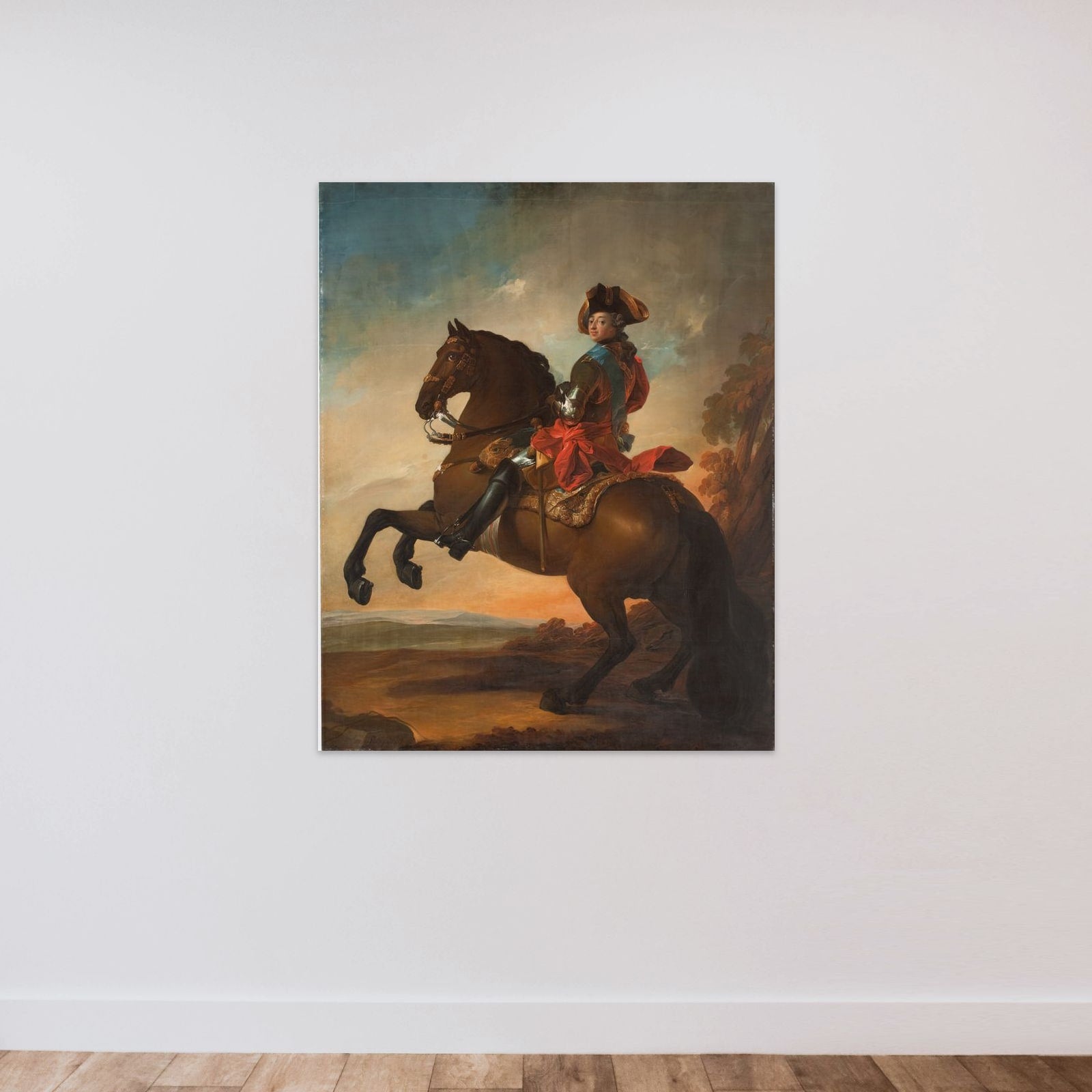 Portræt af Frederik V til hest unframed — shown to scale