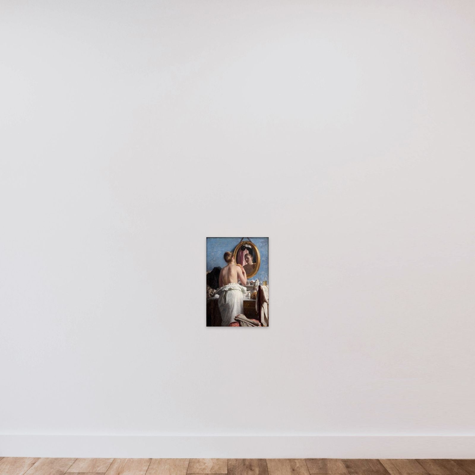En pige, som vasker sig før et karneval unframed — shown to scale