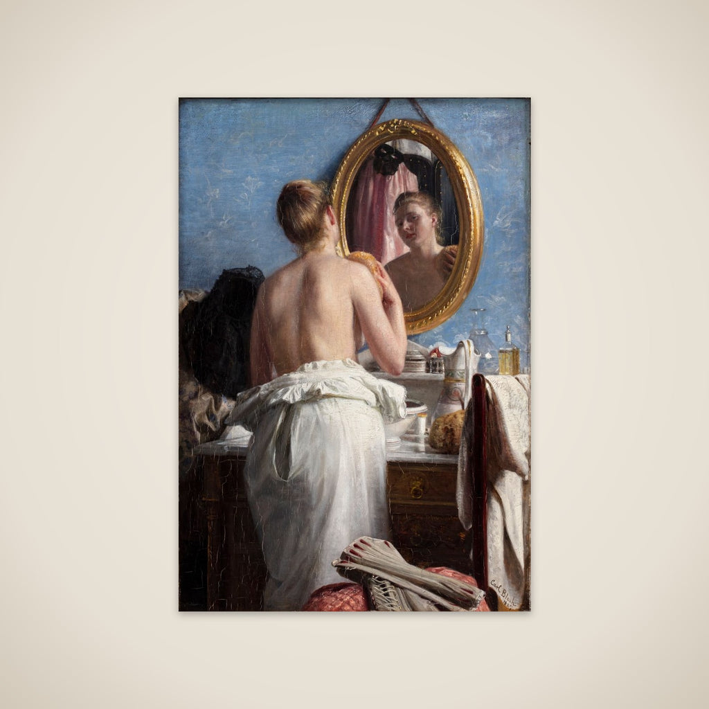 En pige, som vasker sig før et karneval unframed print
