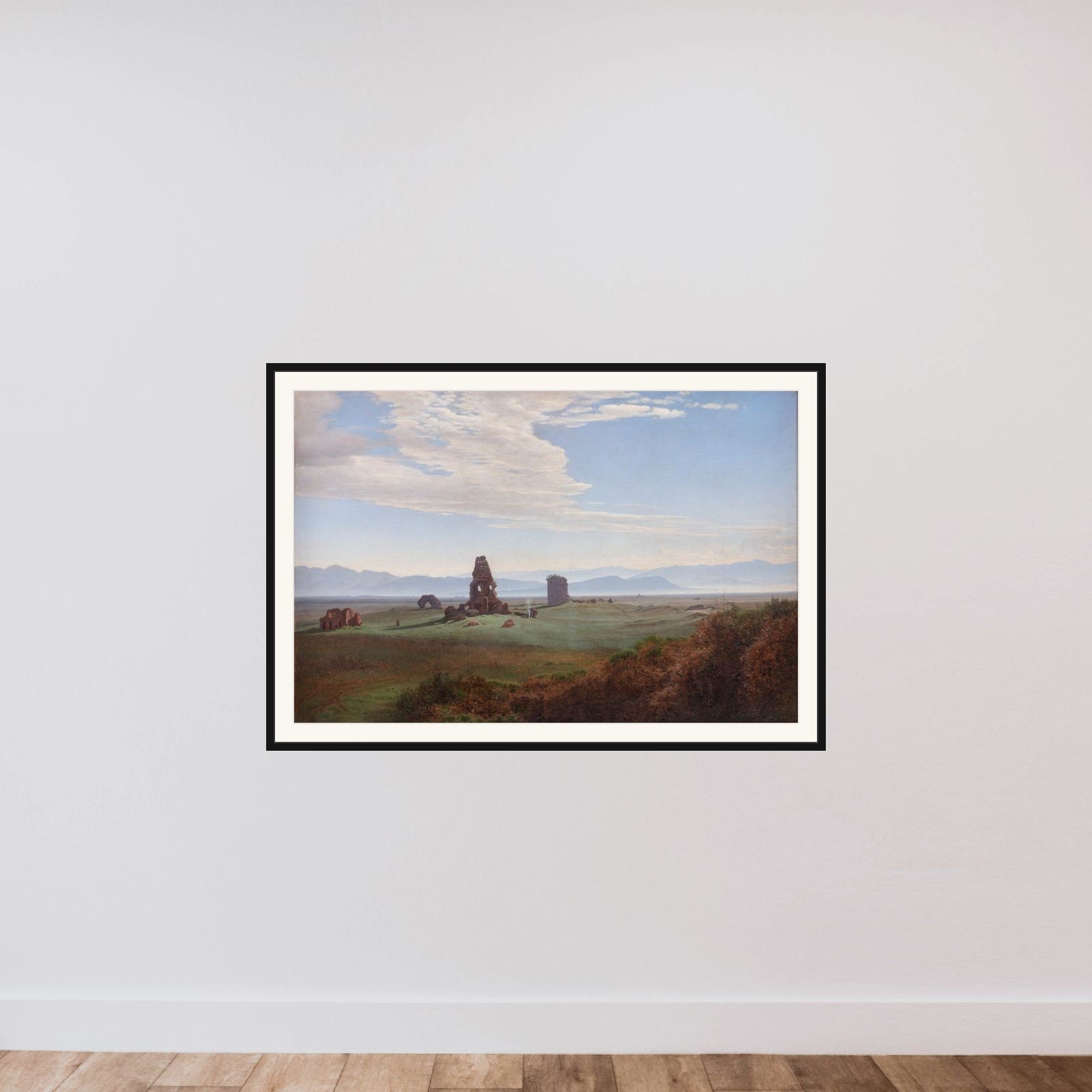 Ruiner i Den romerske Campagne framed — shown to scale