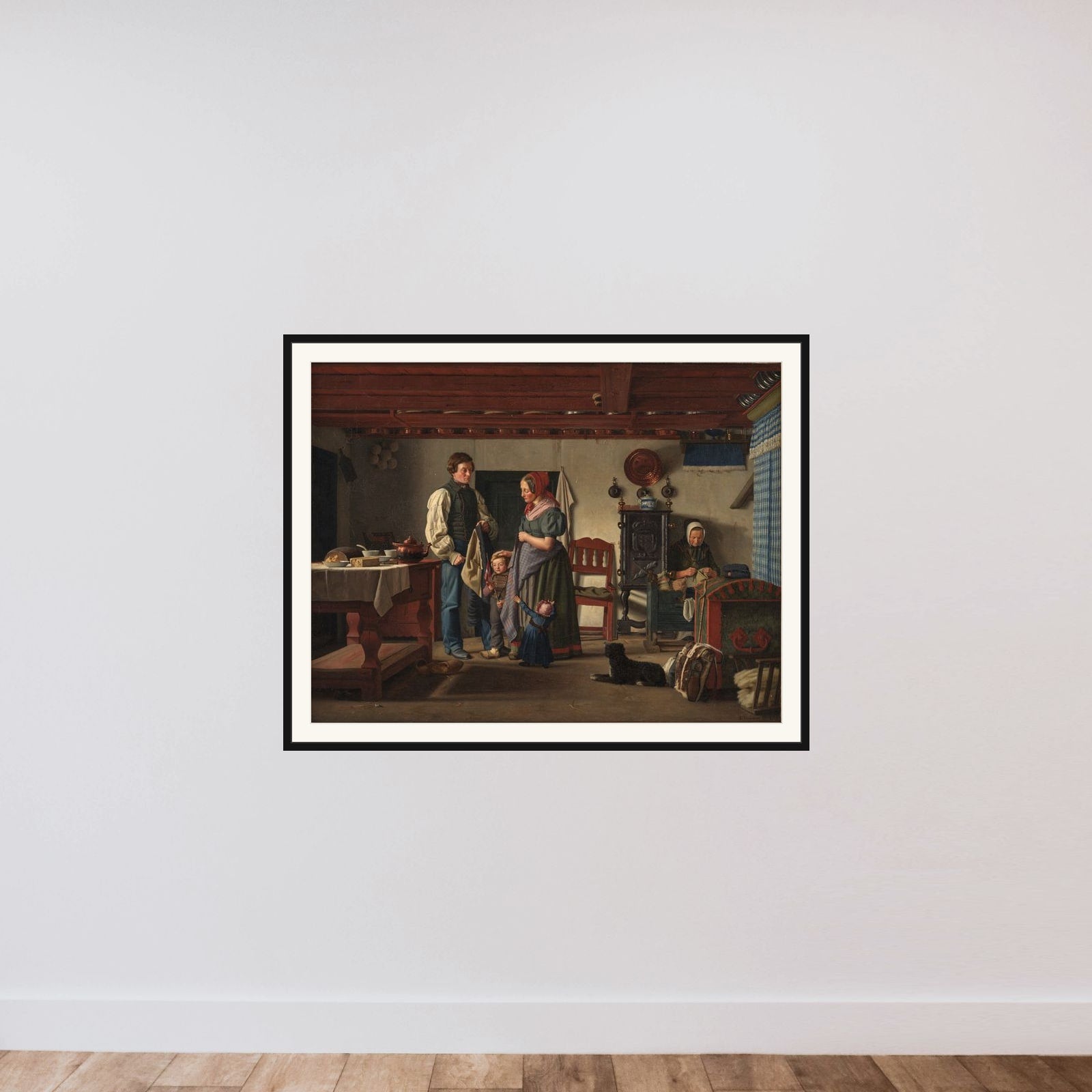 Reservesoldatens afsked med sin familie framed — shown to scale