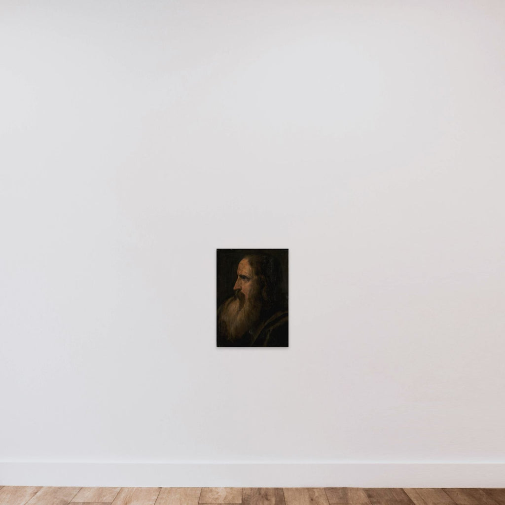 Portræt af skægget mand unframed — shown to scale
