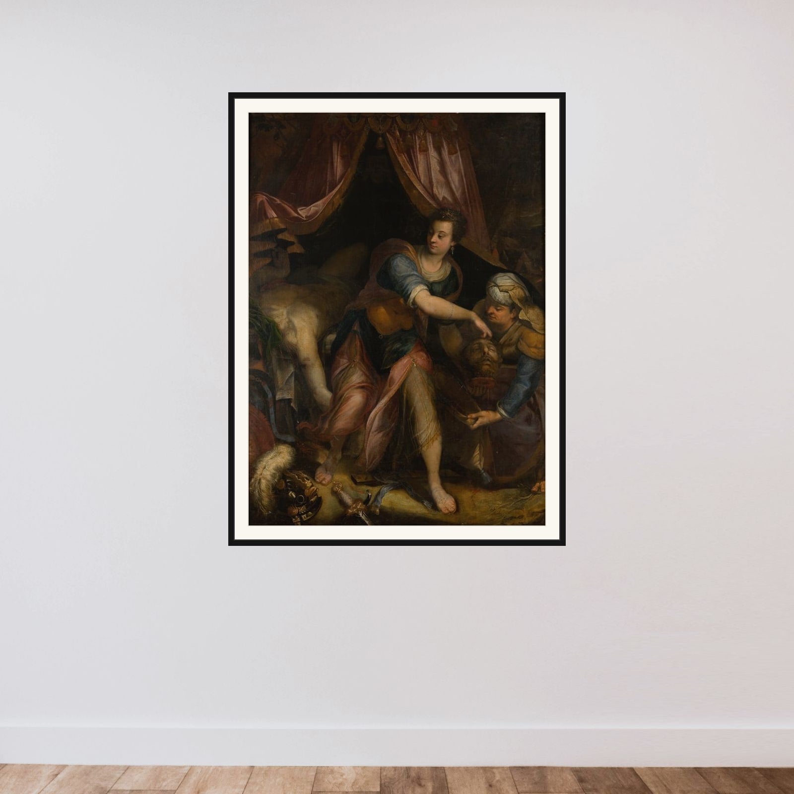 Judith med Holofernes hoved framed — shown to scale