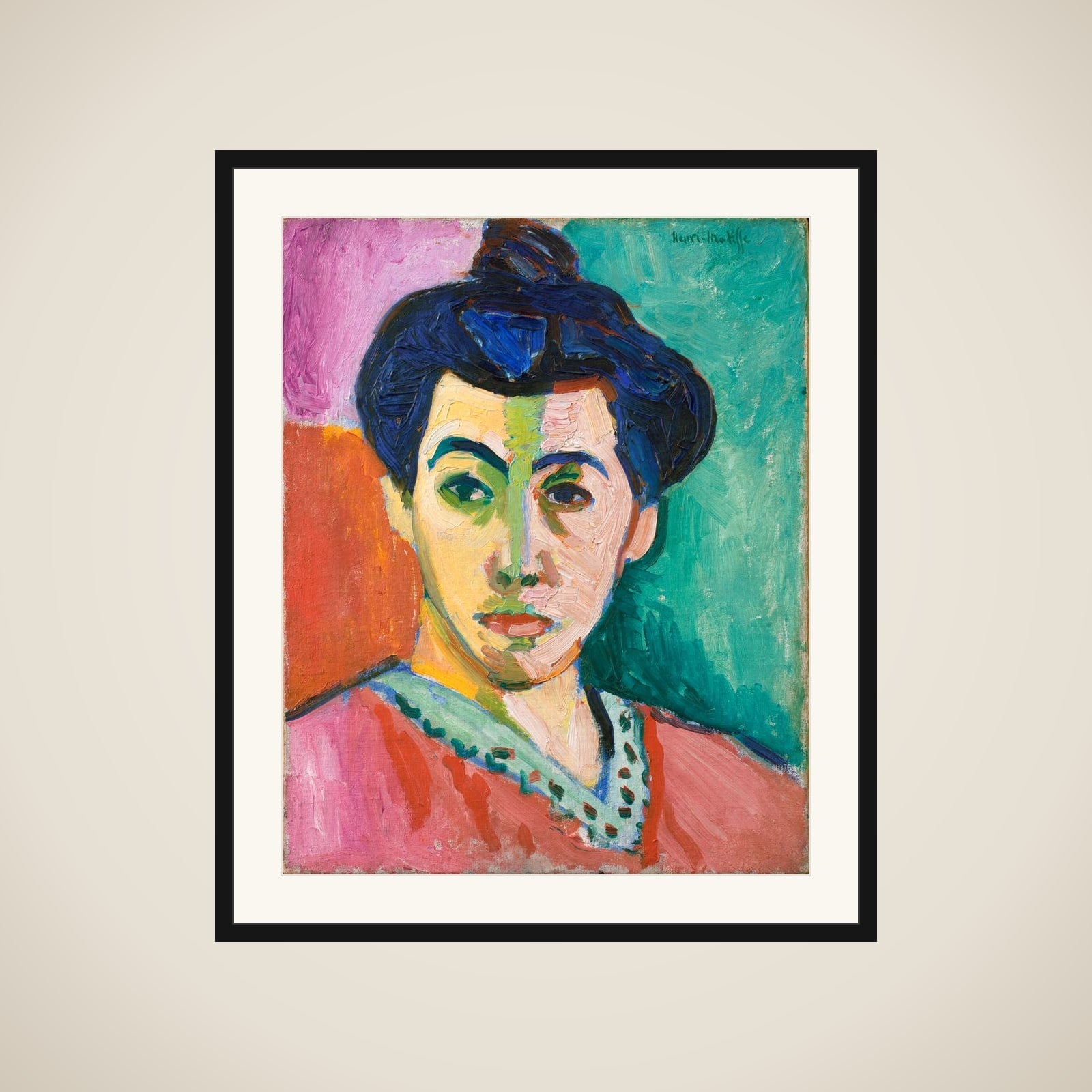 Portræt af Madame Matisse. Den grønne stribe framed