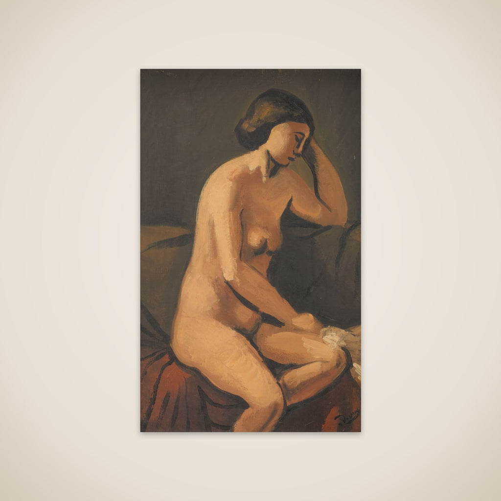 Nøgen kvinde, siddende på et rødt klæde unframed print