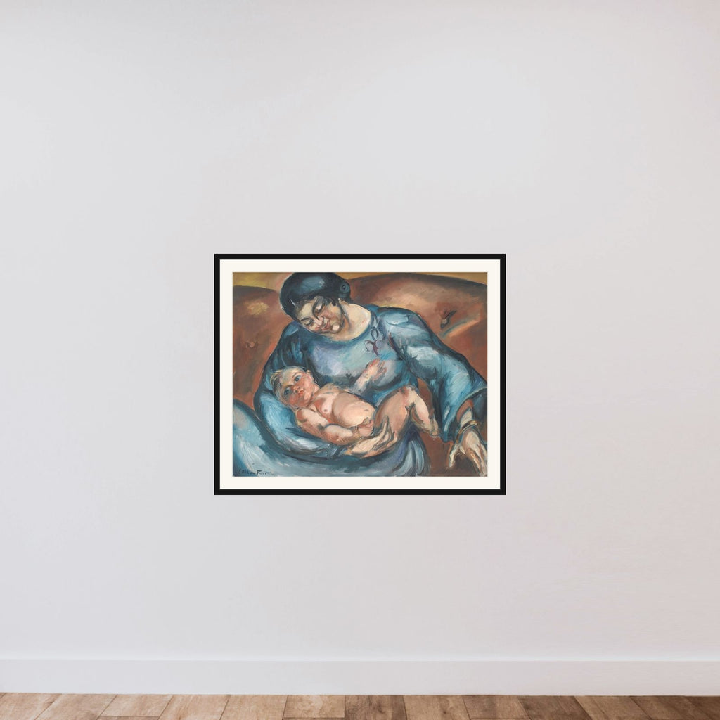 Moderkærlighed framed — shown to scale