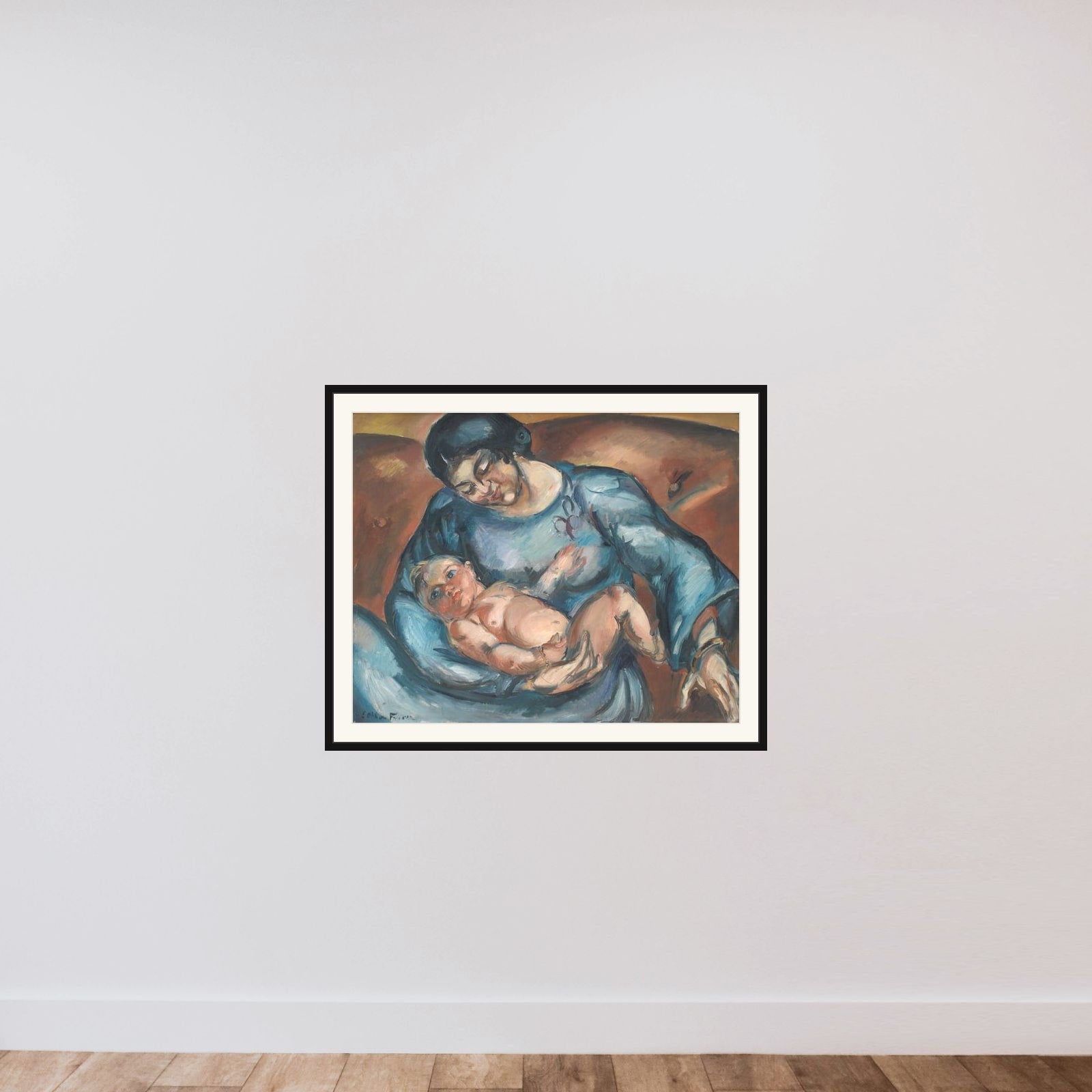 Moderkærlighed framed — shown to scale