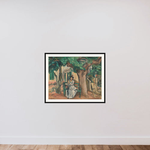 Damen på terrassen framed — shown to scale