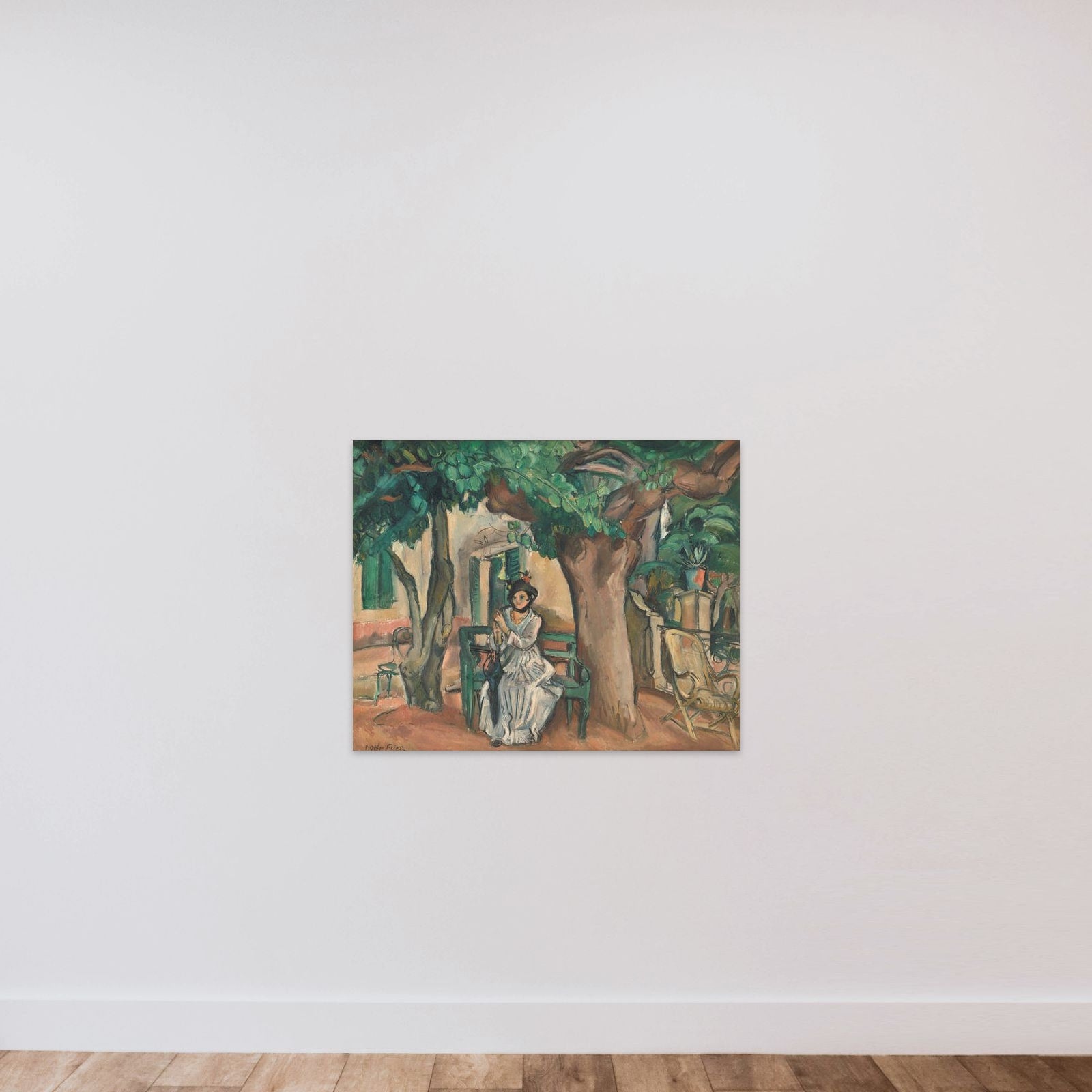 Damen på terrassen unframed — shown to scale