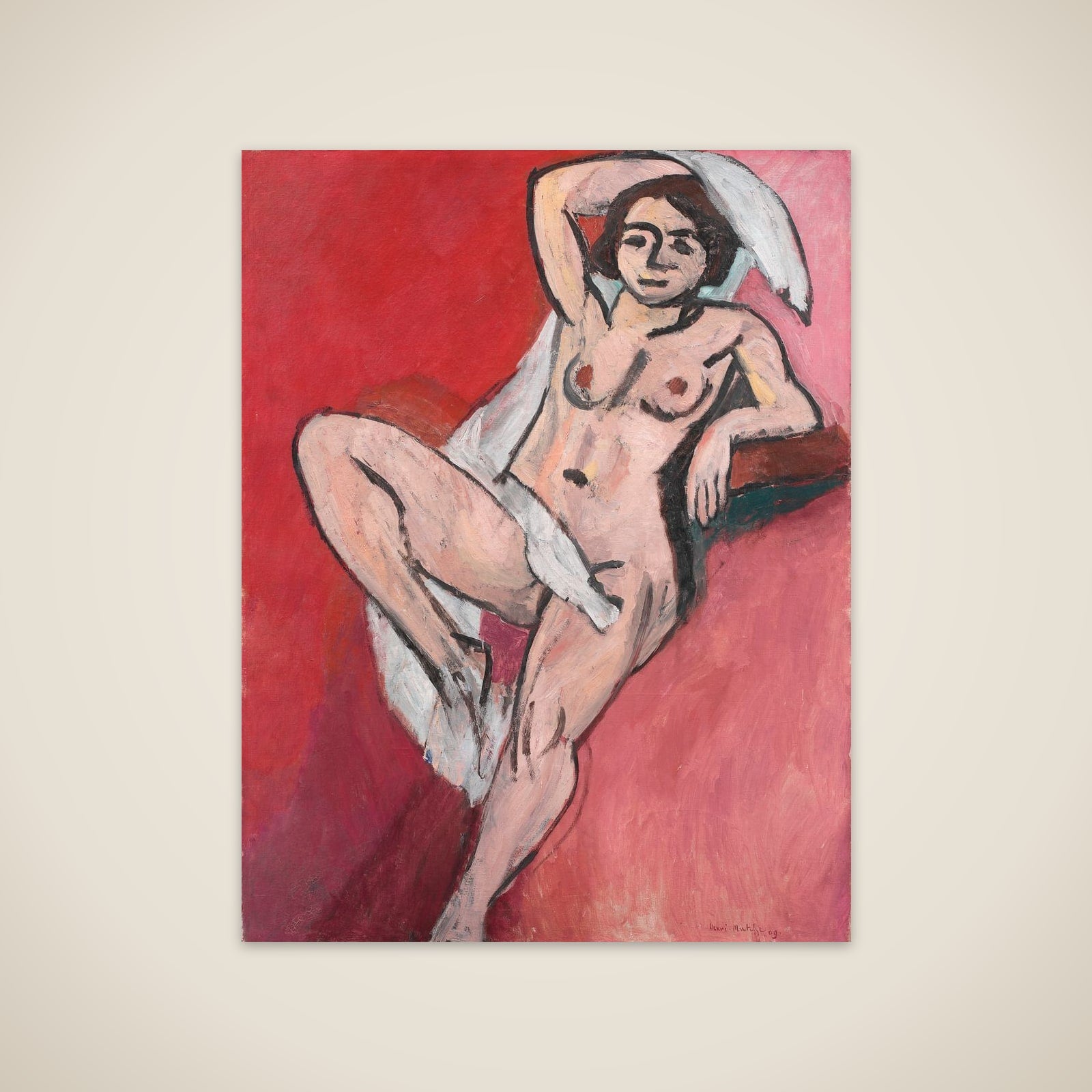 Nøgen kvinde med hvidt klæde unframed print