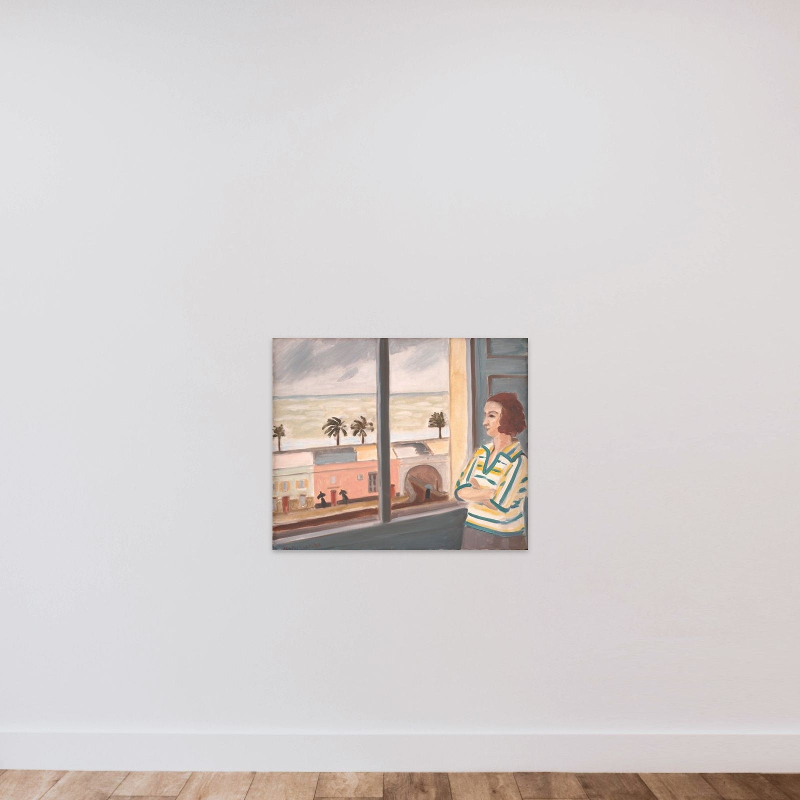 Ung pige, der betragter havet unframed — shown to scale