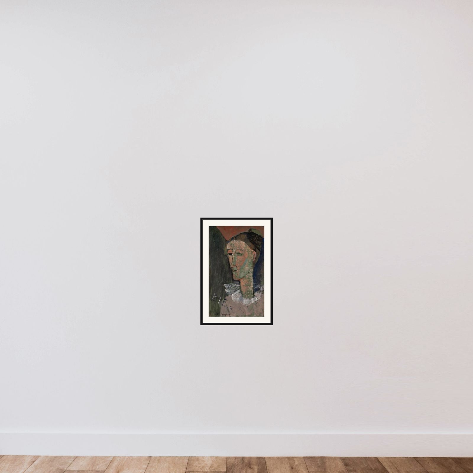 Selvportræt som Pierrot framed — shown to scale