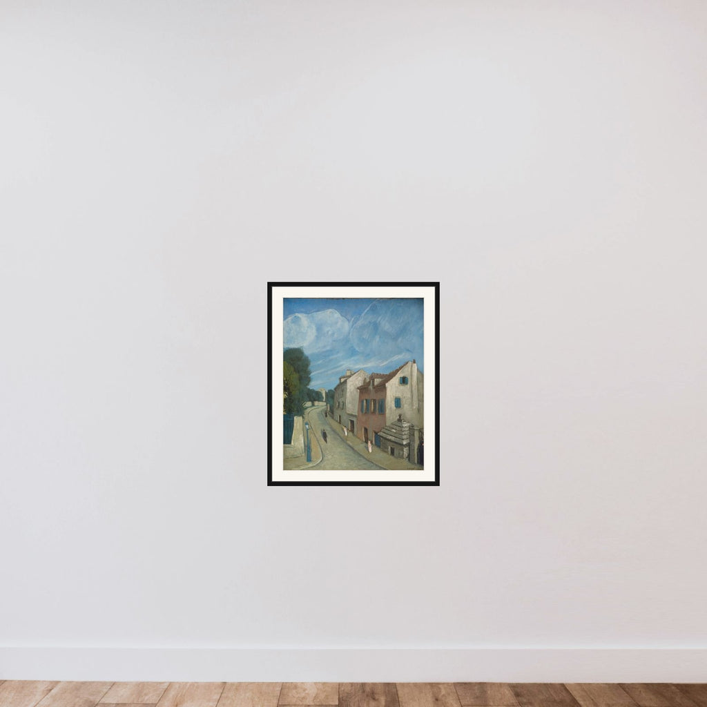 Udsigt gennem en gade framed — shown to scale