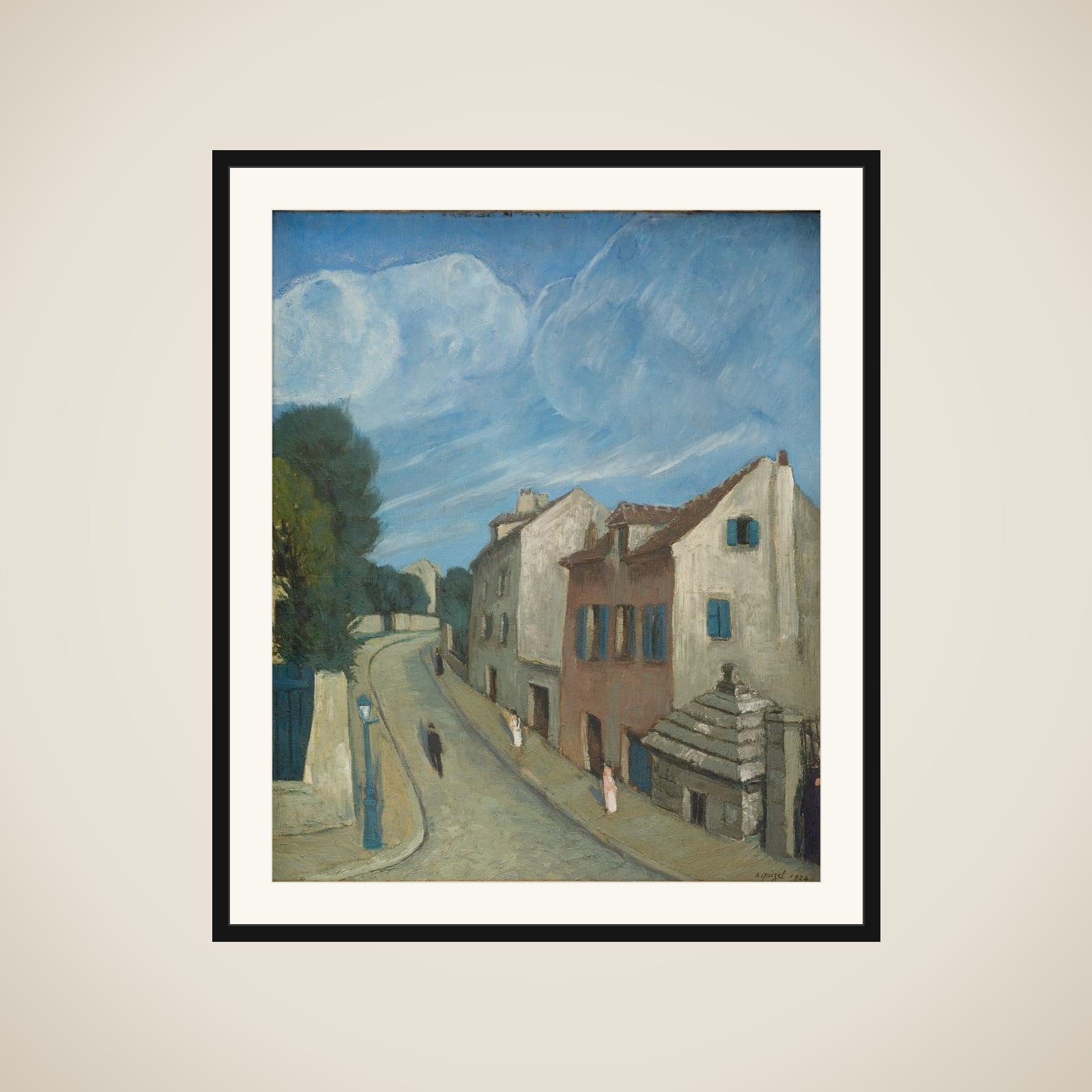 Udsigt gennem en gade framed