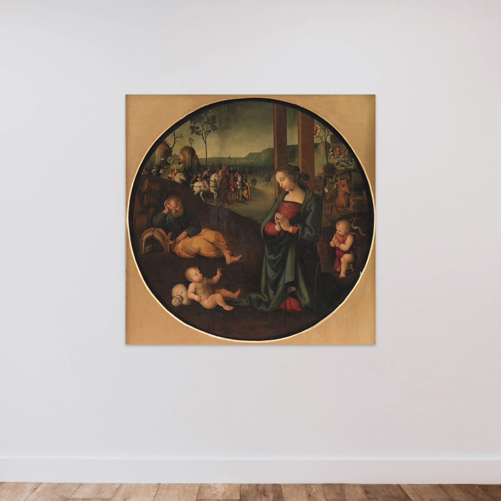 Den hellige familie unframed — shown to scale