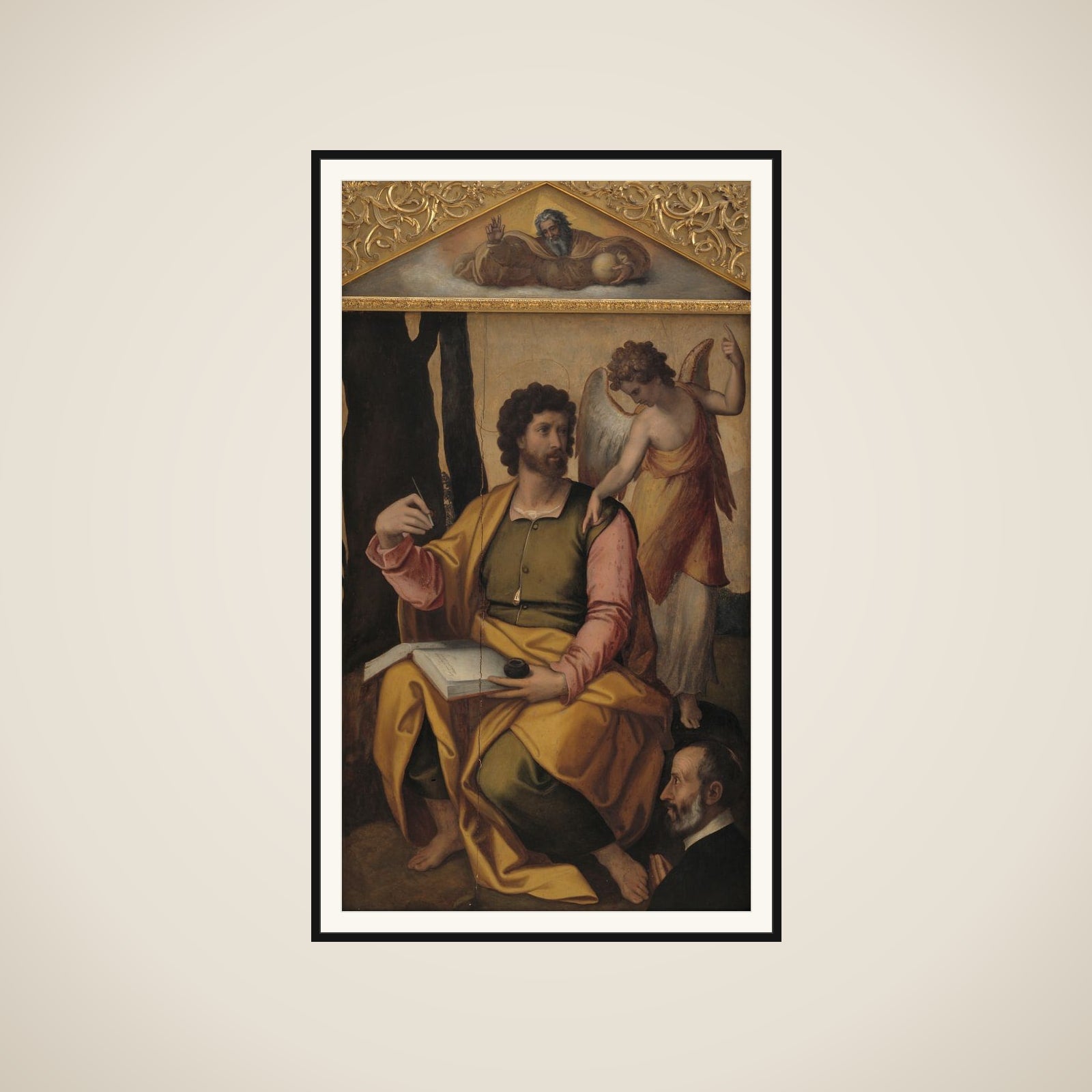 Evangelisten Matthæus med donator framed