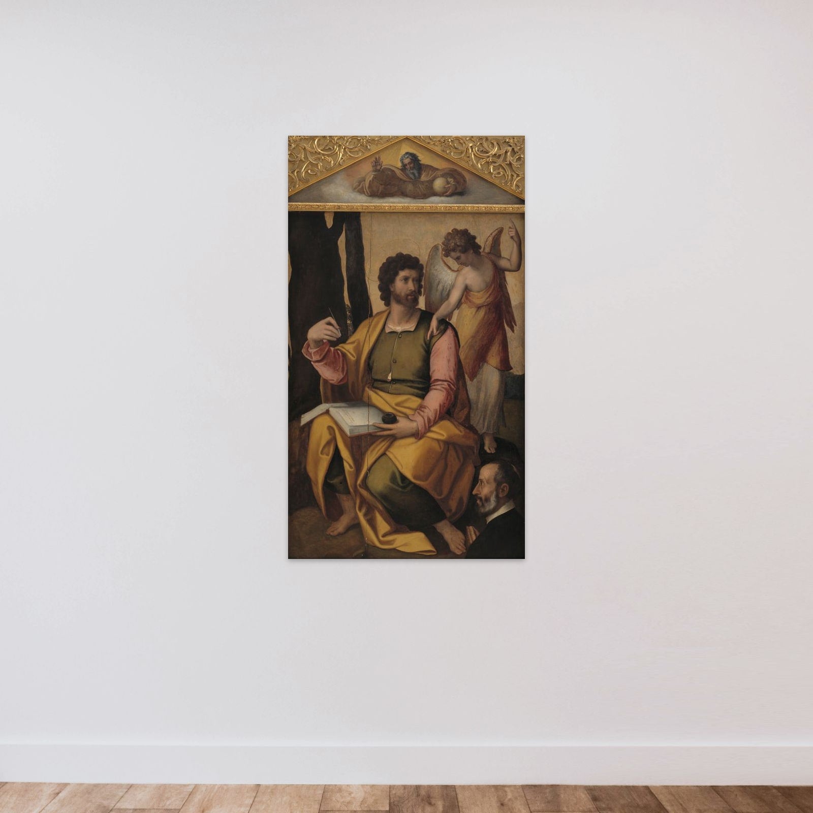 Evangelisten Matthæus med donator unframed — shown to scale