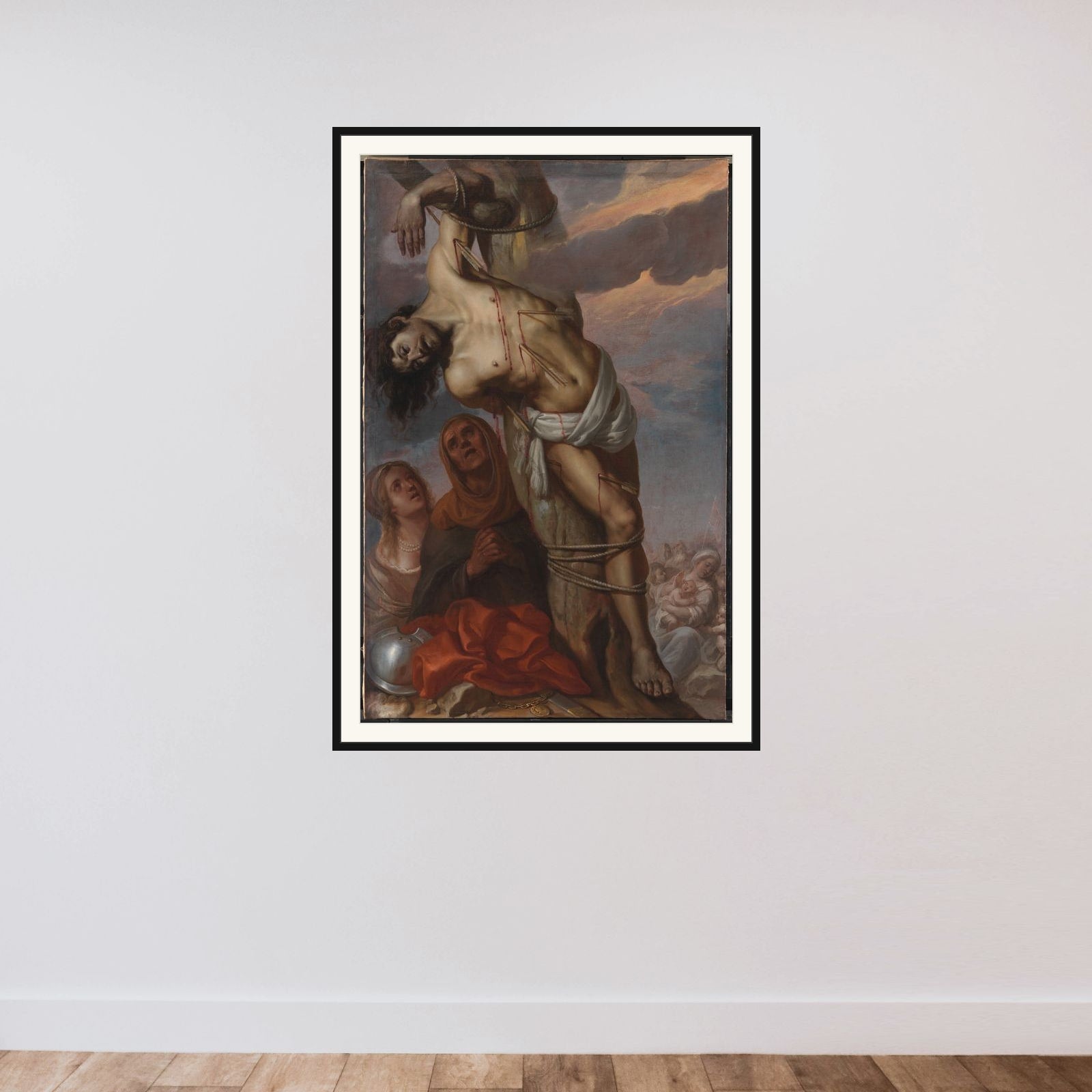Skt. Sebastian framed — shown to scale