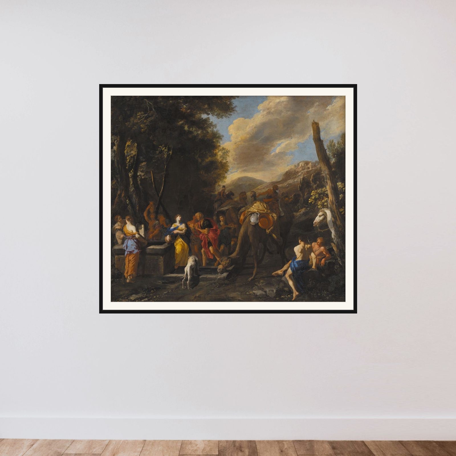 Rebecca og Eliezer ved brønden framed — shown to scale