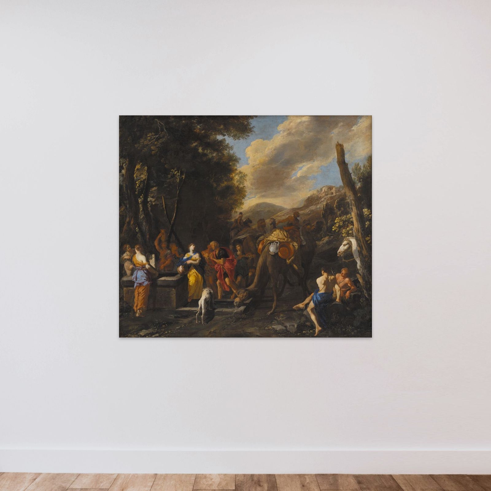 Rebecca og Eliezer ved brønden unframed — shown to scale