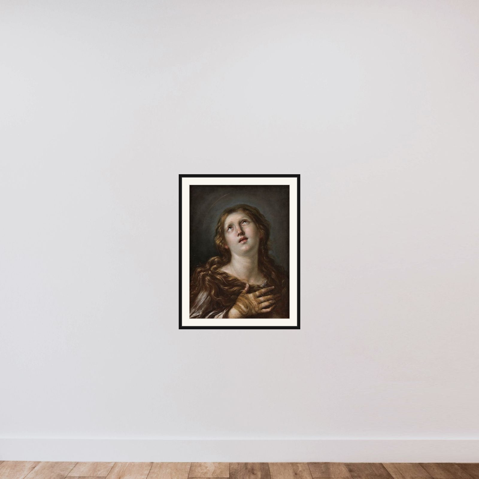 Den angrende Maria Magdalene framed — shown to scale
