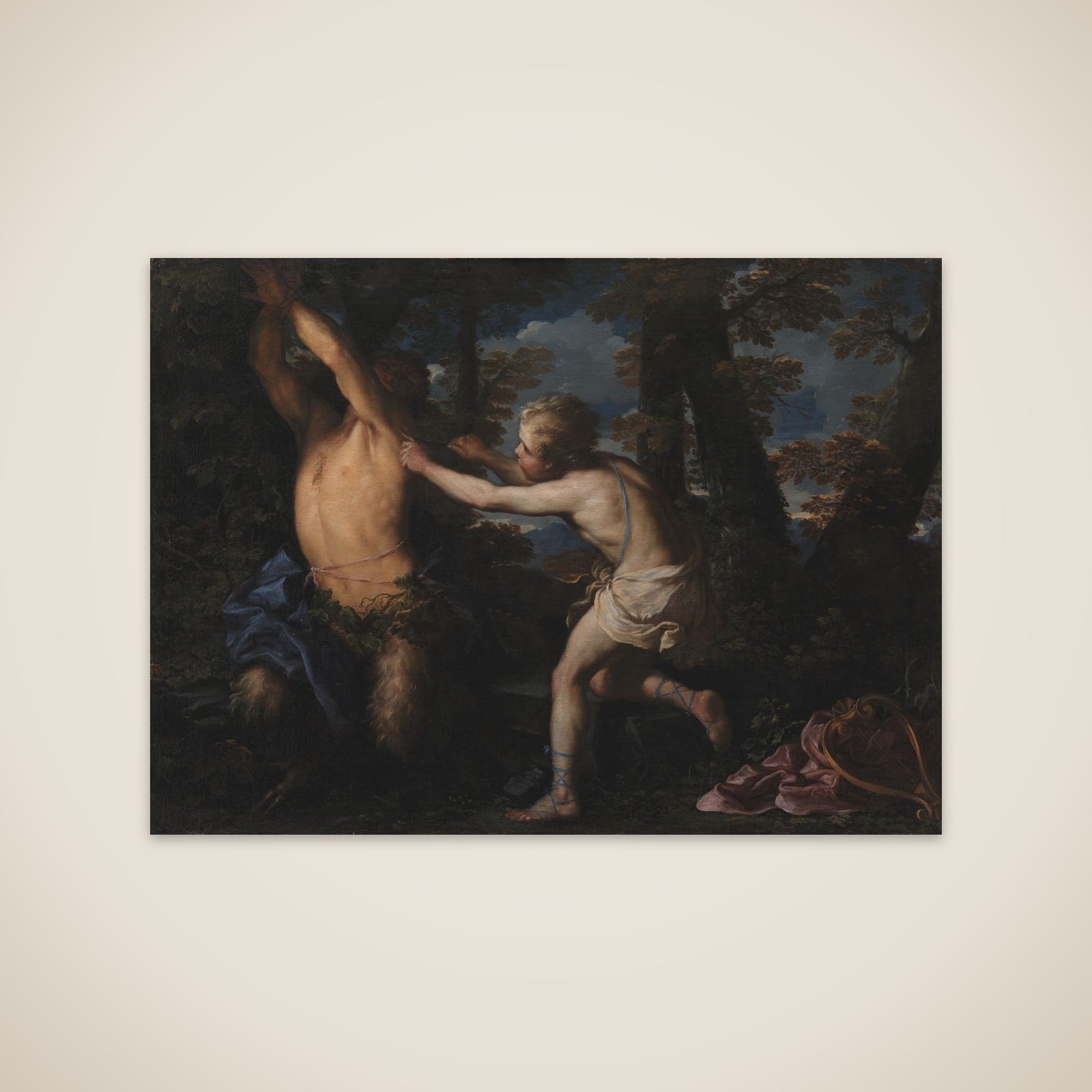 Apollon flår huden af Marsyas unframed print