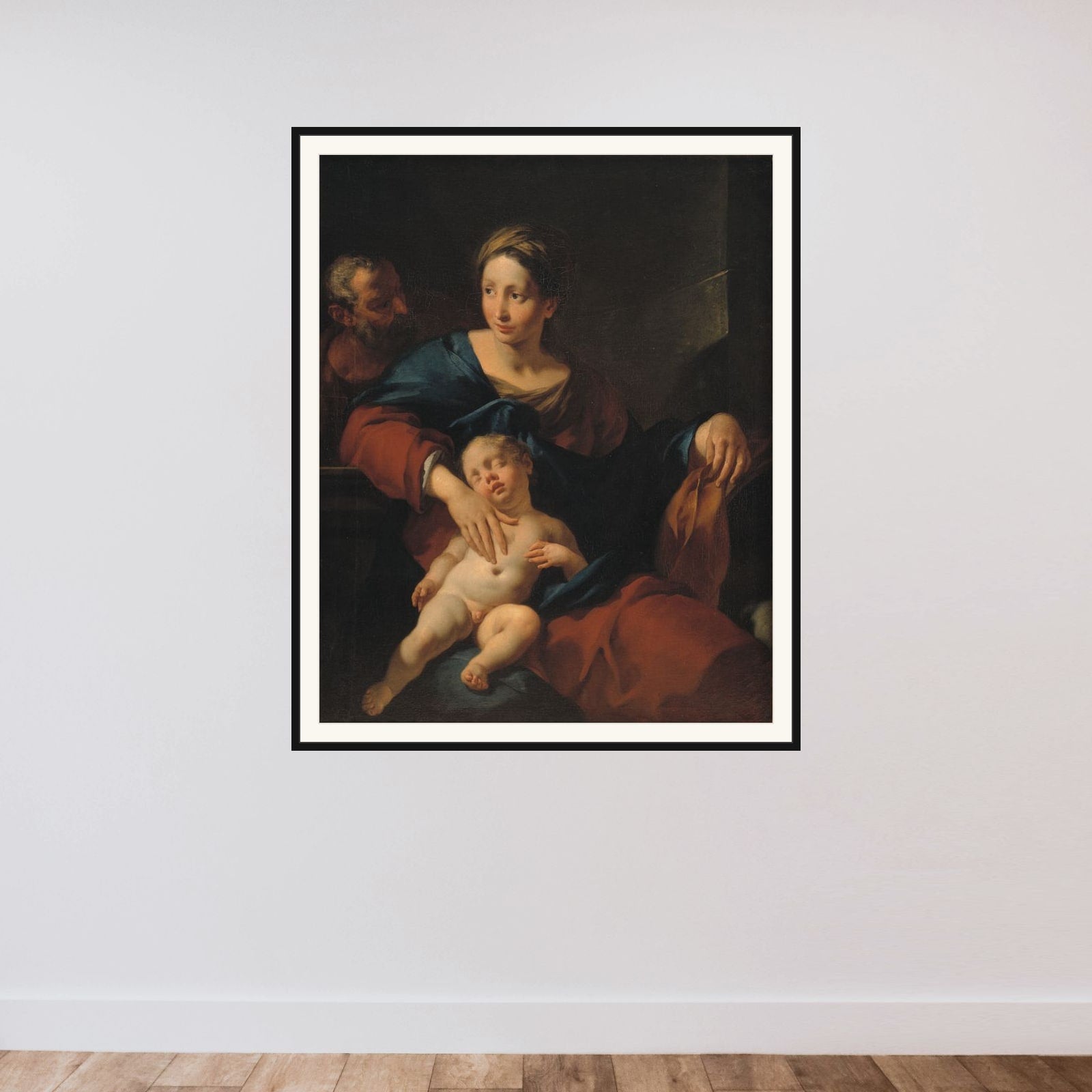 Den hellige Familie framed — shown to scale
