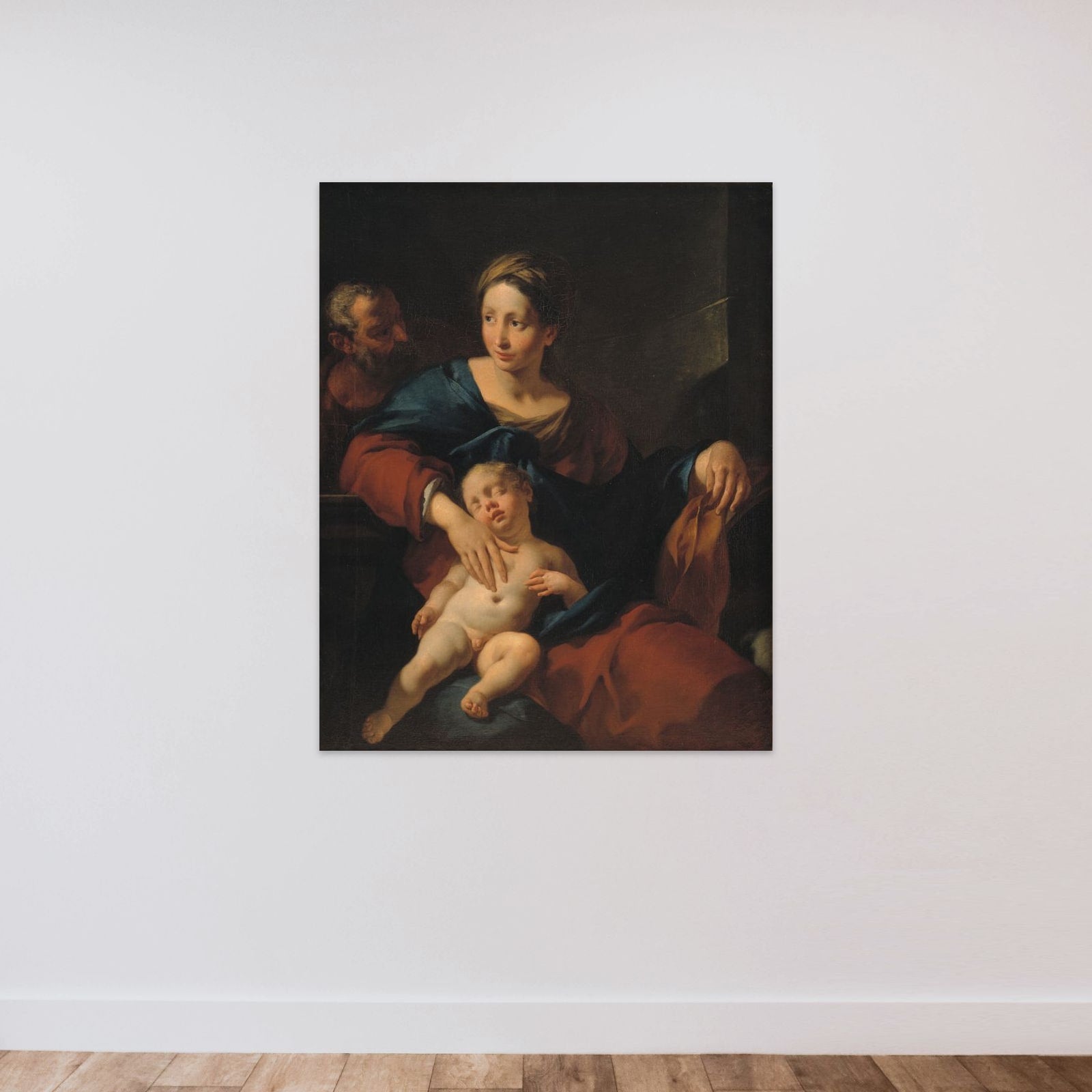 Den hellige Familie unframed — shown to scale