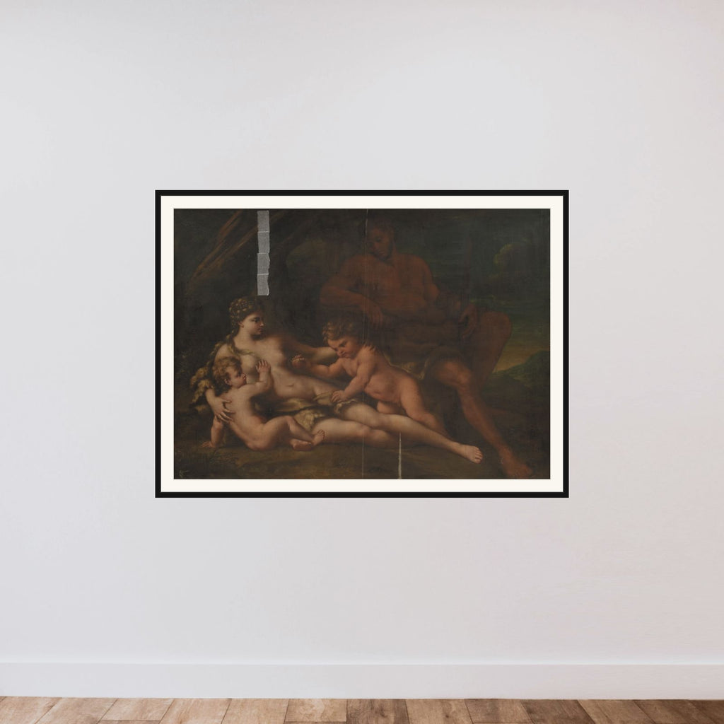 Adam og Eva med Kain og Abel framed — shown to scale