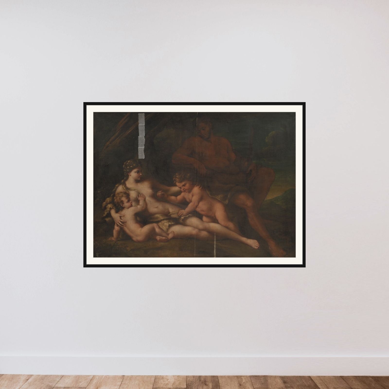 Adam og Eva med Kain og Abel framed — shown to scale