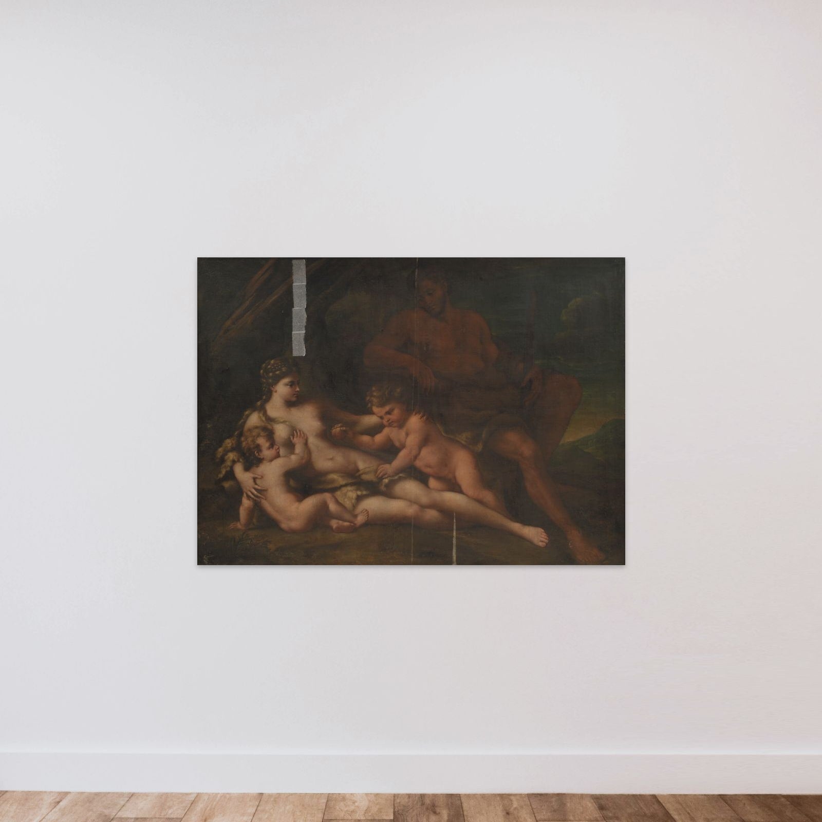Adam og Eva med Kain og Abel unframed — shown to scale