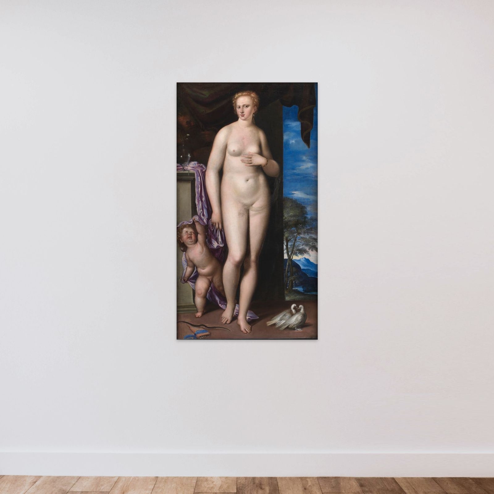Venus og Cupido unframed — shown to scale
