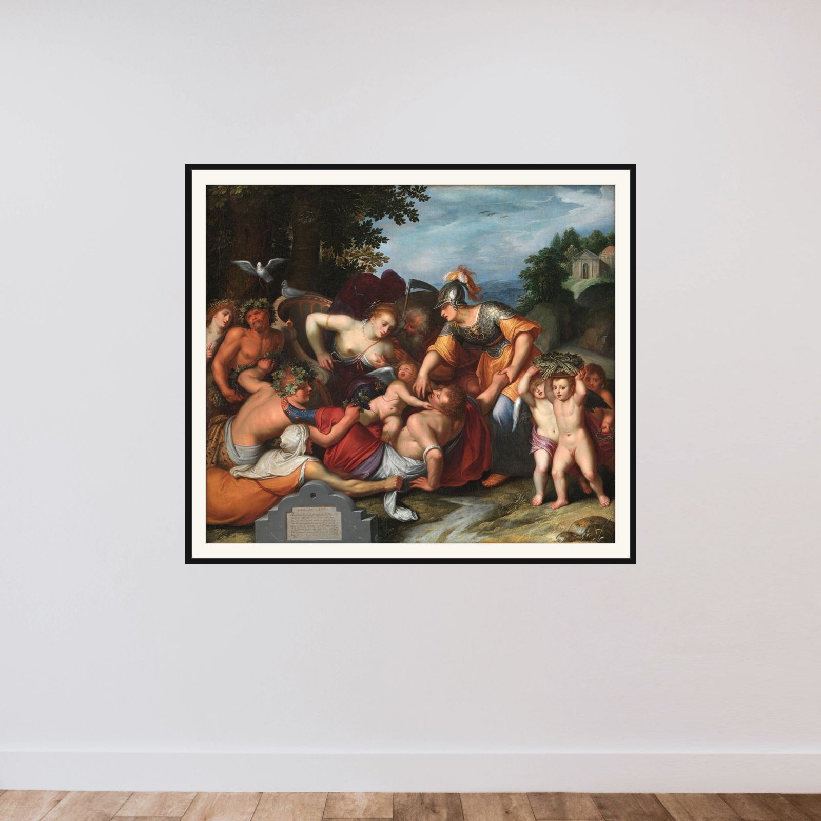 Gemeine Jeuchts Beeldt. Allegori på ungdommens fristelser framed — shown to scale