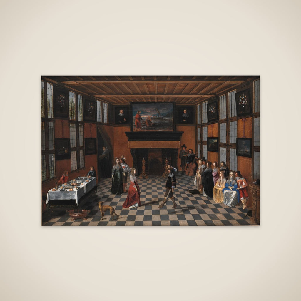 Selskab med dansende par i interiør unframed print