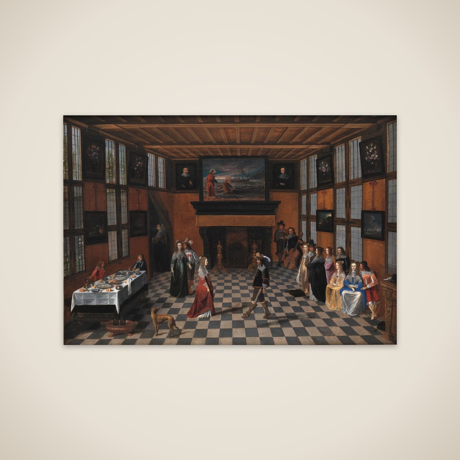 Selskab med dansende par i interiør unframed print