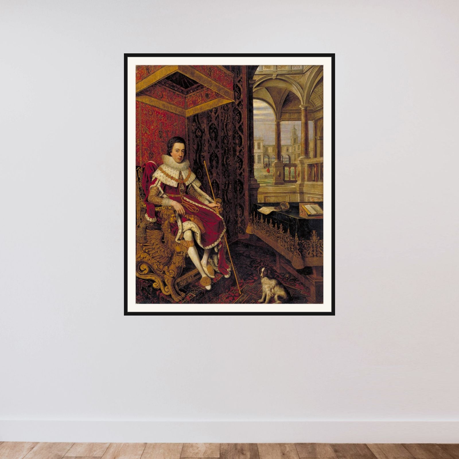 Charles I af England som Prince of Wales framed — shown to scale