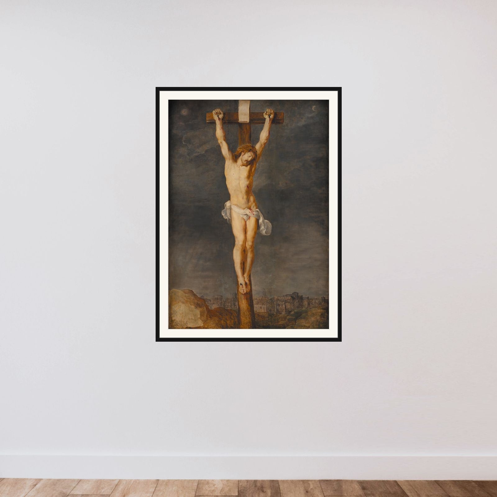 Kristus på korset framed — shown to scale