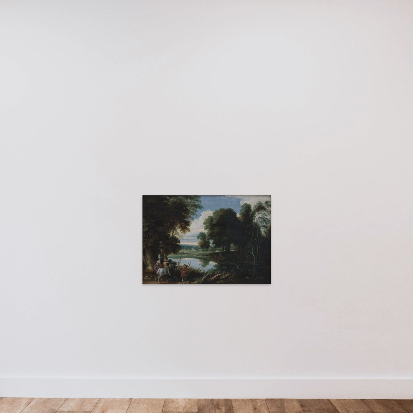 Landskab med jægere unframed — shown to scale