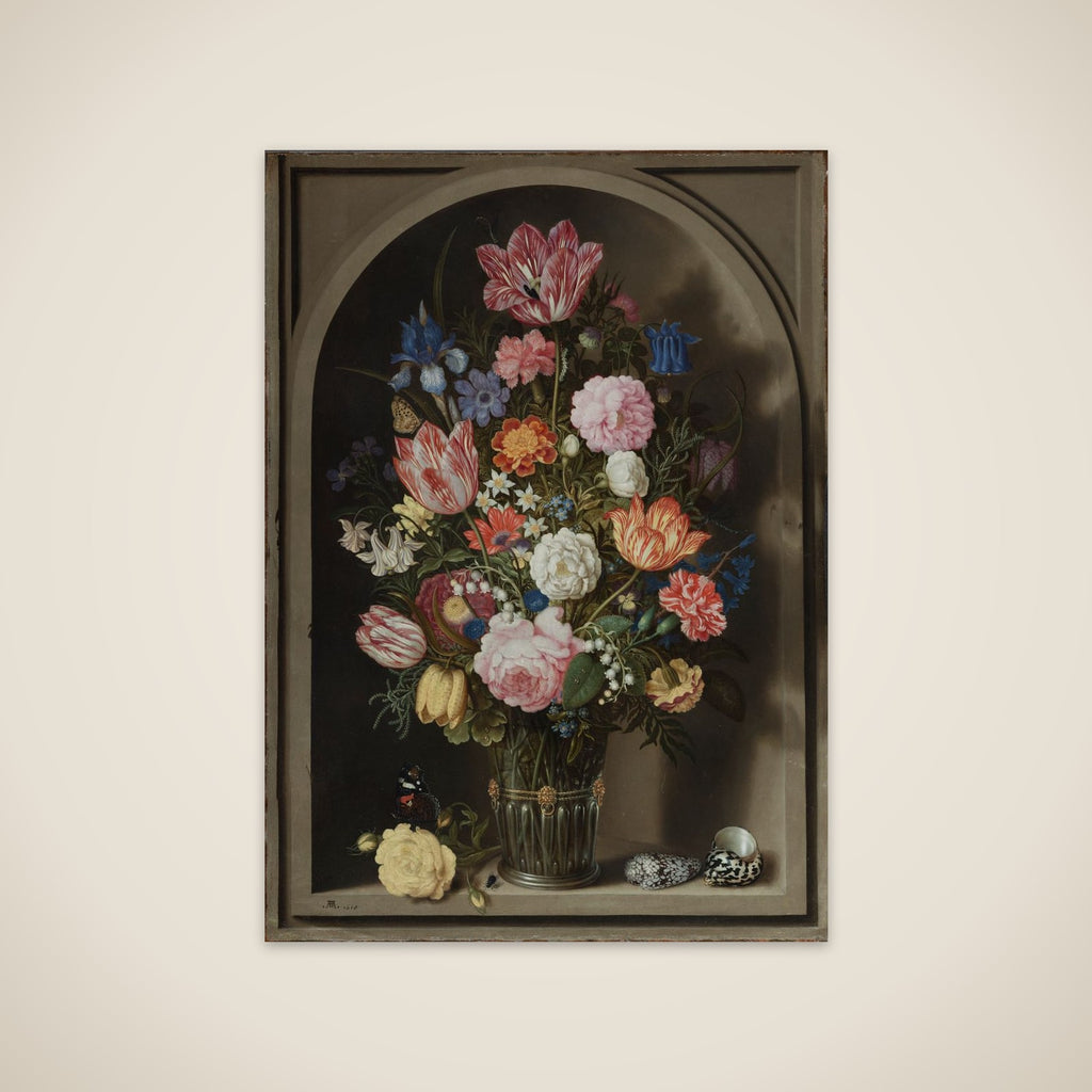 Blomsterbuket i en stenniche unframed print