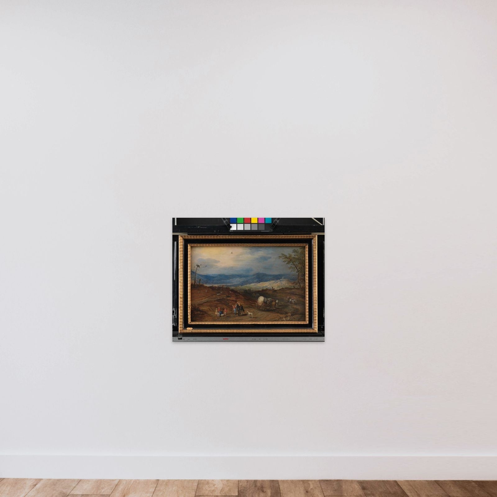 Landskab med vej forbi et rettersted unframed — shown to scale