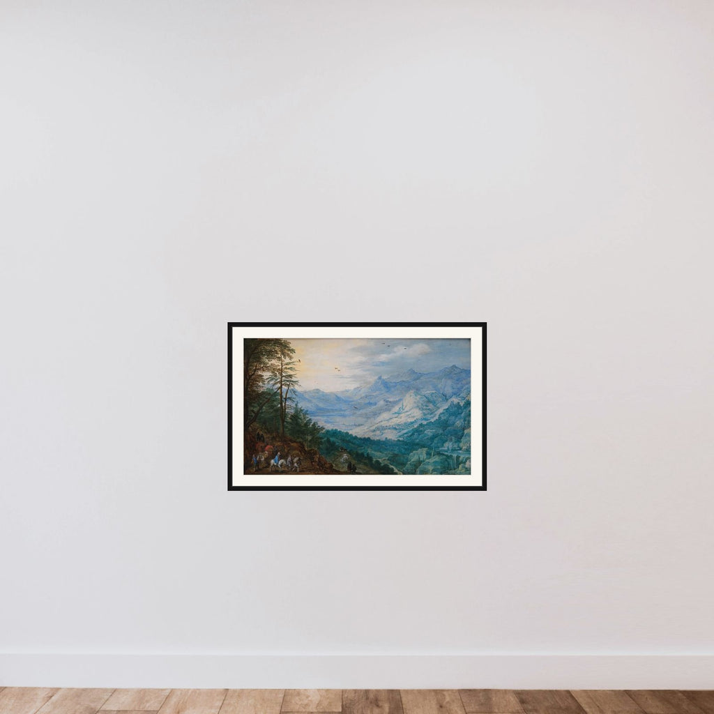 Bjerglandskab framed — shown to scale
