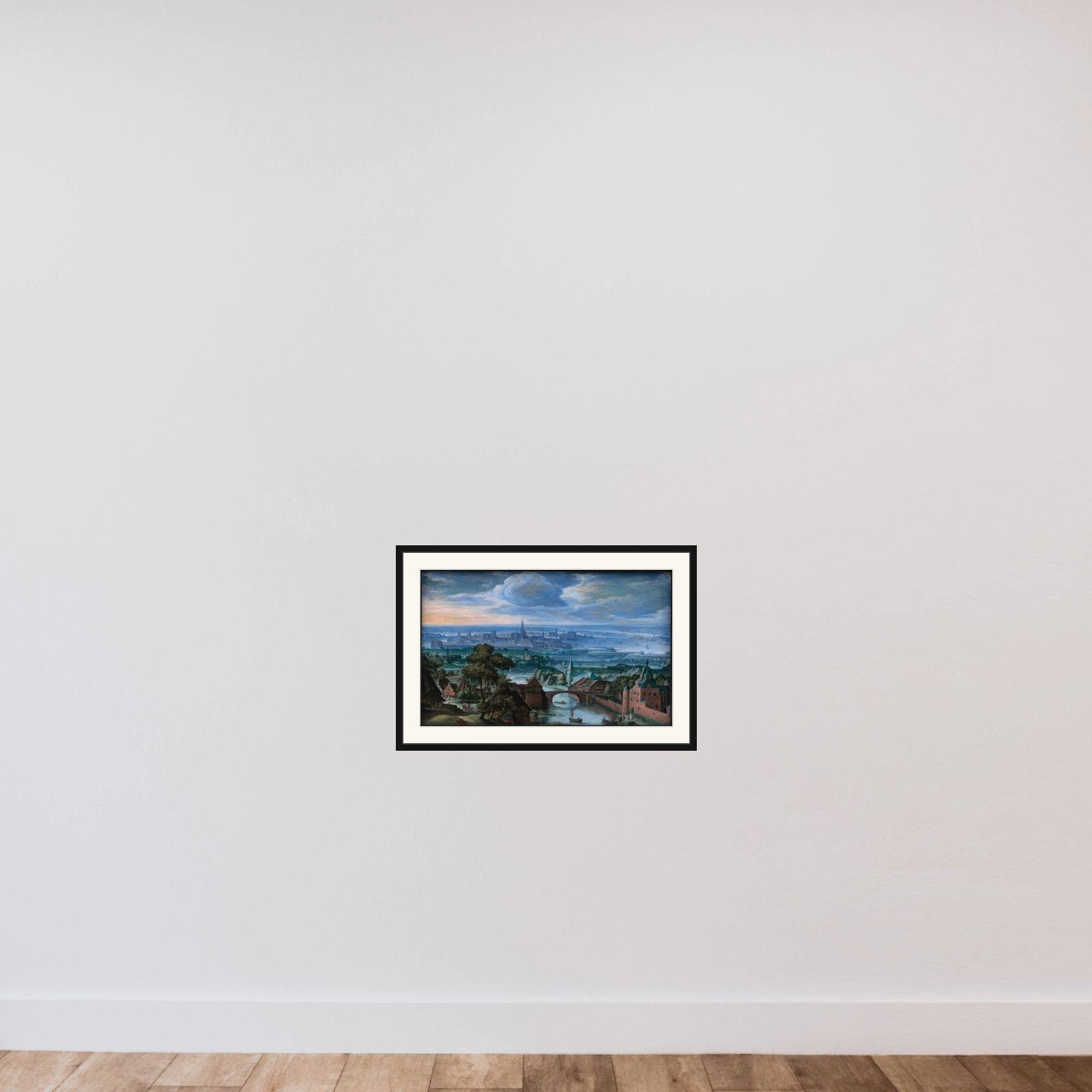 Landskab med prospekt af Antwerpen framed — shown to scale
