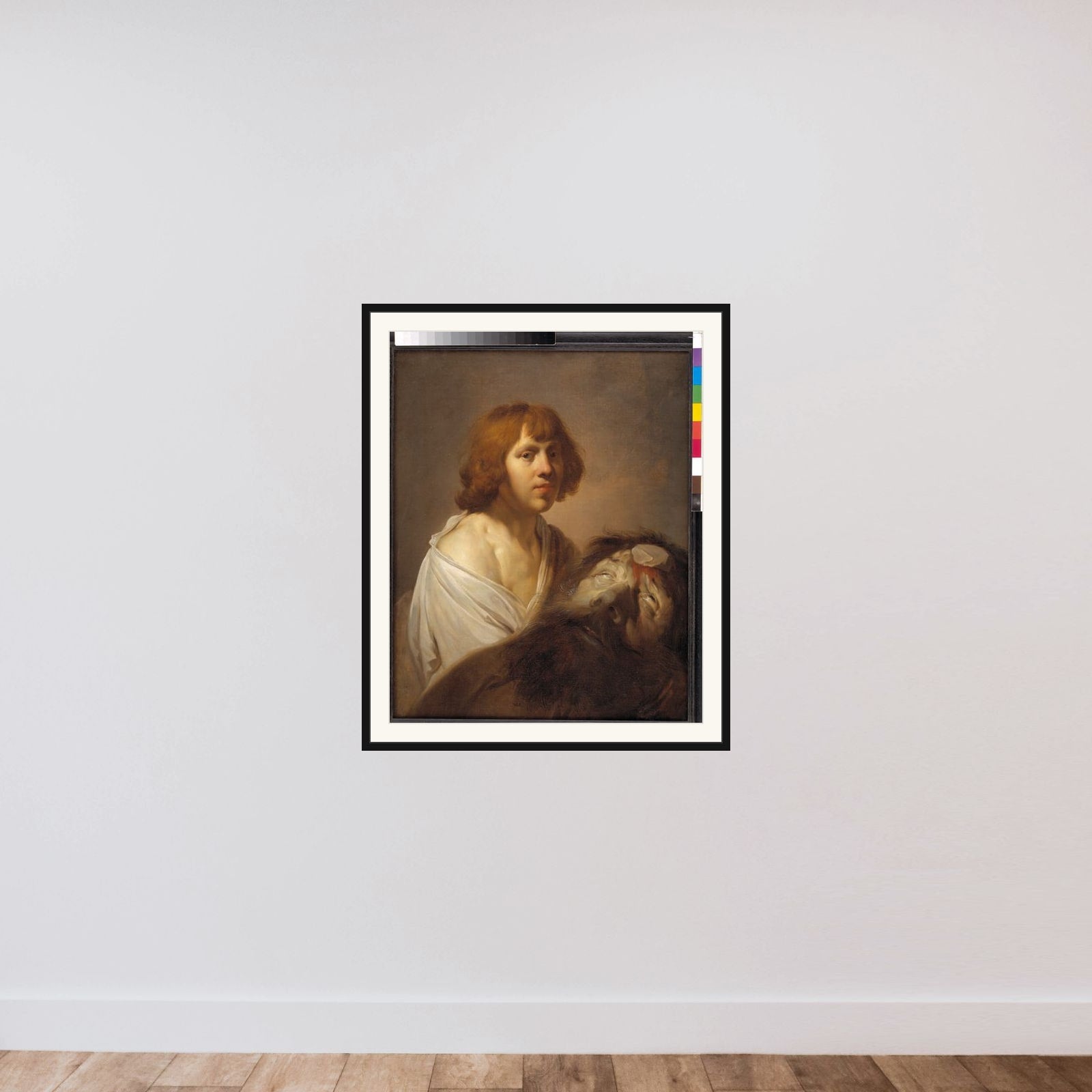 David med Goliats hoved framed — shown to scale