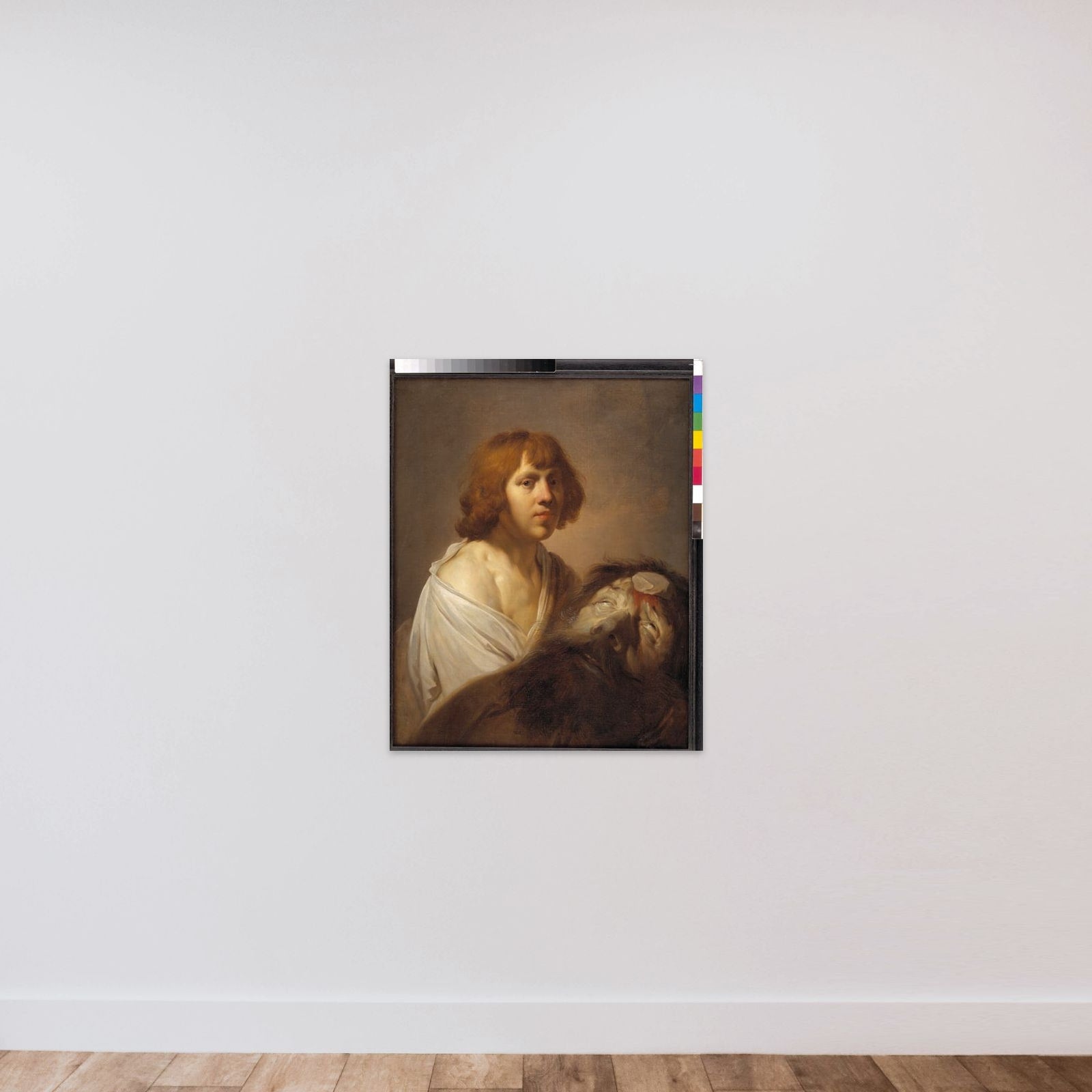 David med Goliats hoved unframed — shown to scale