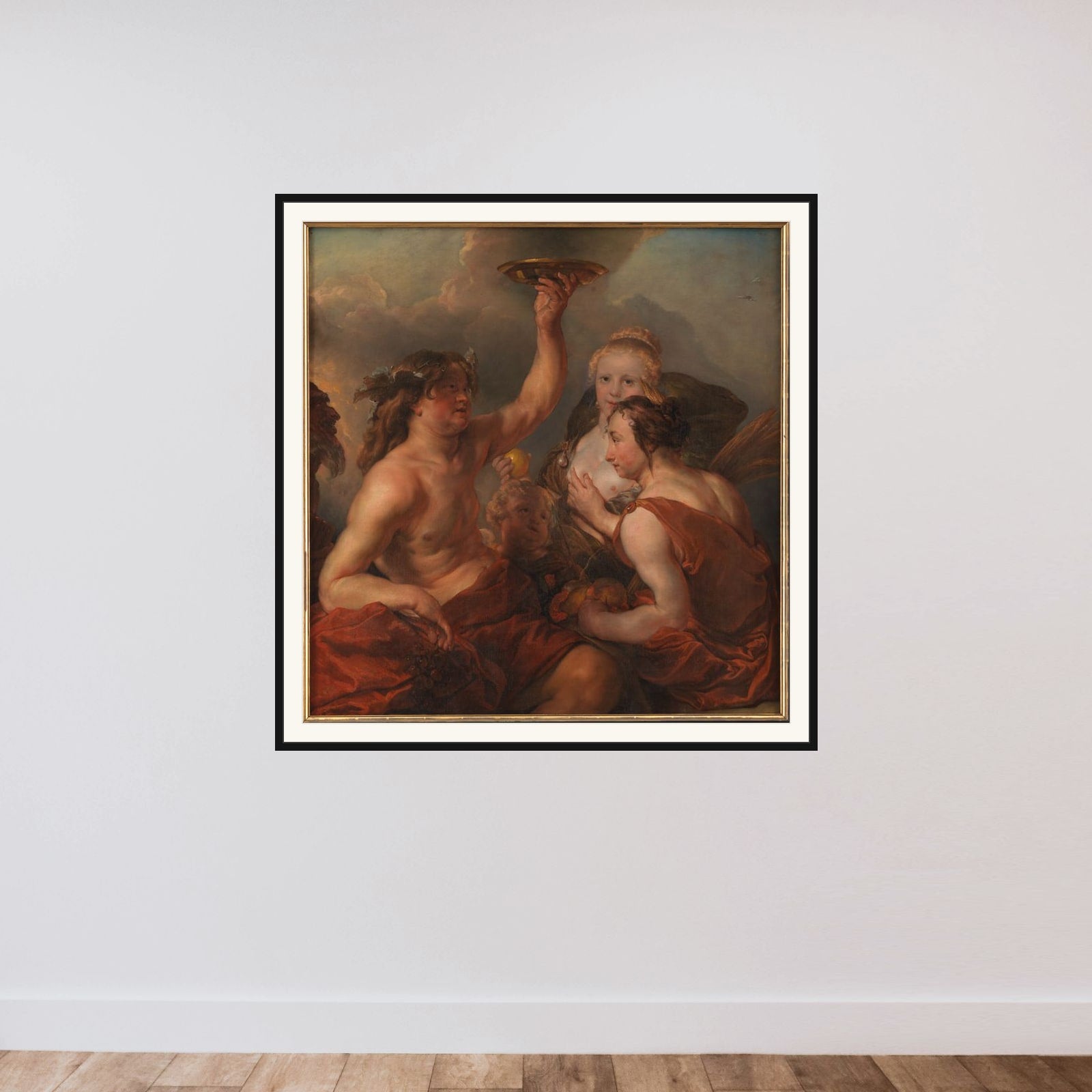Bacchus, Ceres og Venus framed — shown to scale