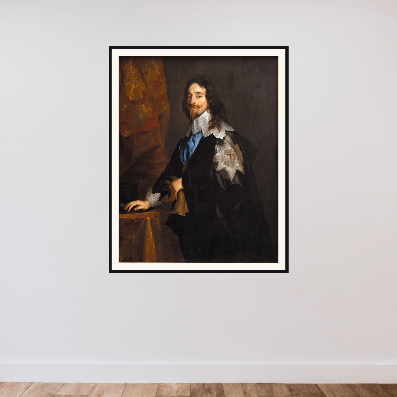 Portræt af kong Carl den første af England framed — shown to scale