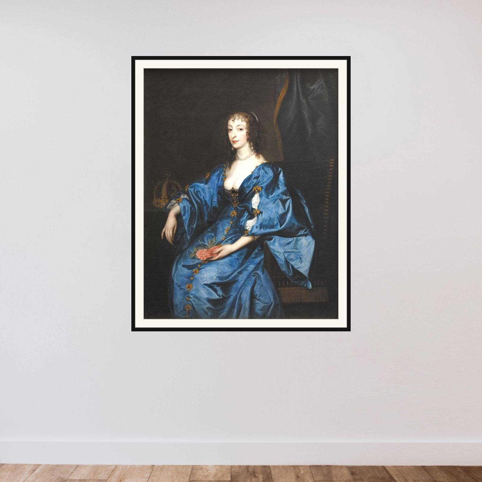 Portræt af dronning Henriette, kong Carl den førstes gemalinde framed — shown to scale