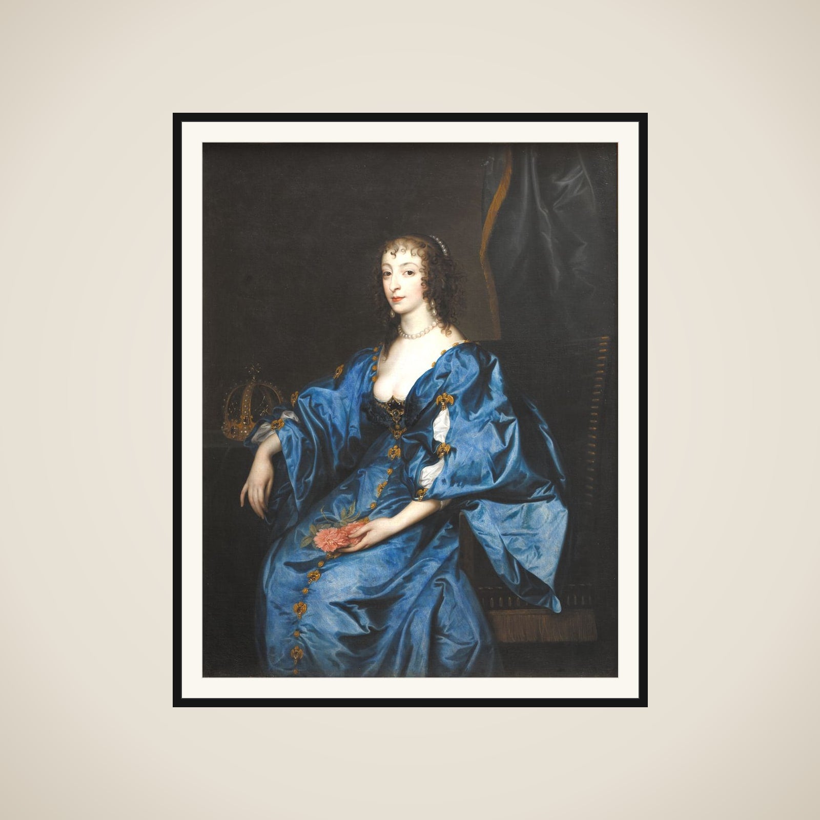 Portræt af dronning Henriette, kong Carl den førstes gemalinde framed