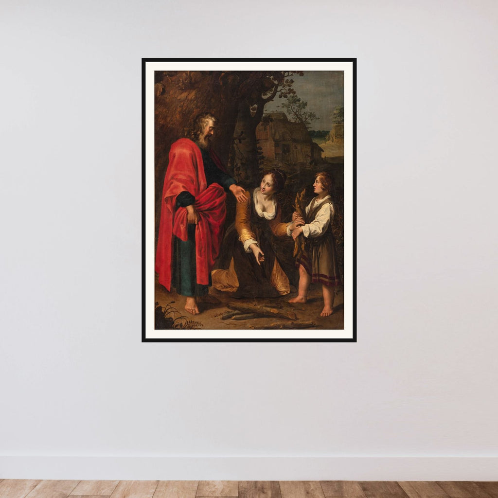 Profeten Elias og den sunamitiske kvinde framed — shown to scale